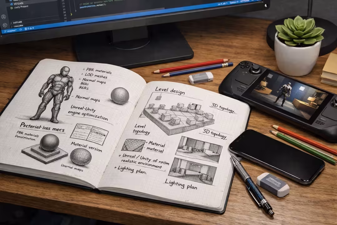 仕様をまとめたノートと、実機検証用のSteam Deck。リリース前の入念な動作確認プロセス